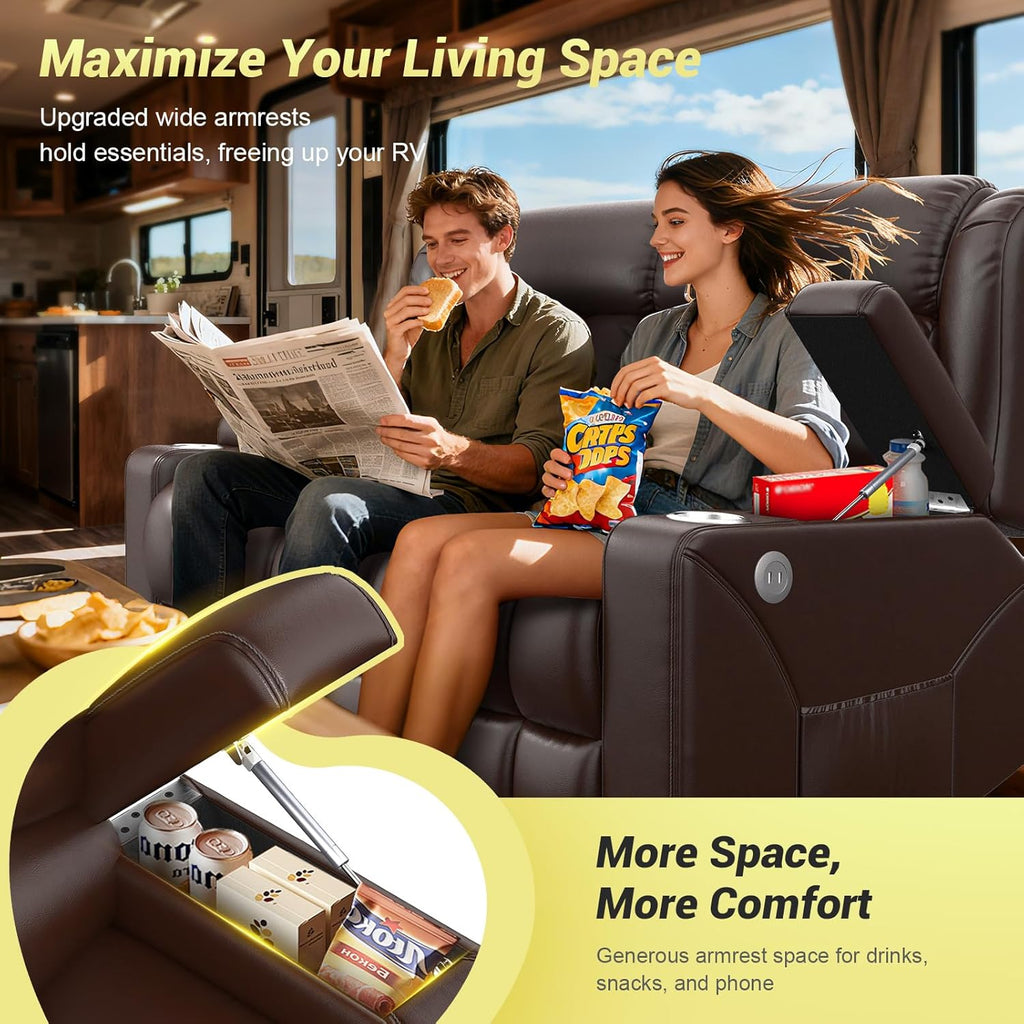 RV Loveseat Recliner Sofa, Reclining Loveseat Home Theater Seating with USB Ports, Cup Holders, Insert Pockets