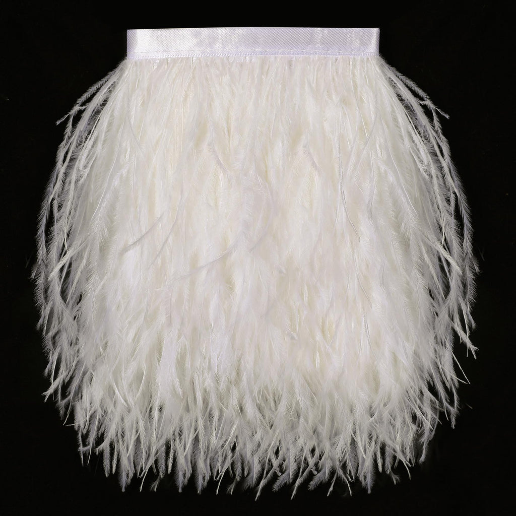 Off White Ostrich Feather Trim, 4 Inch 2 Yards