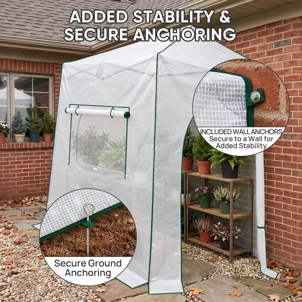 9x4 Easy Setup Pop Up Greenhouse, Lean-to Design, Clear/White