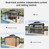 10' X 12' Hardtop Gazebo Canopy for Patio Deck Backyard Heavy Duty Outside Sunshade with Netting and Curtains Outdoor