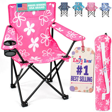 Kids Folding Camping Chair, Pink Beach Chair with Cup Holder