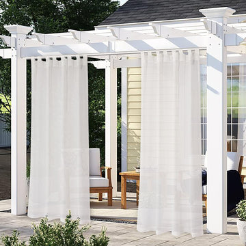 Burlap Linen Look Outdoor Curtains 2 Panels | Waterproof Tab Top Sheer Curtains for Pergola, Porch, Cabana, Gazebo