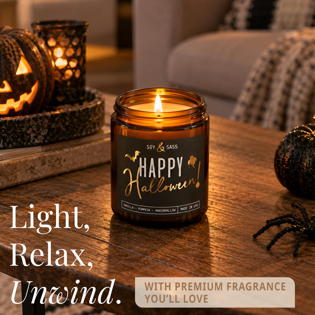 Happy Halloween Candle - Vanilla Pumpkin Marshmallow Scent, Made in USA