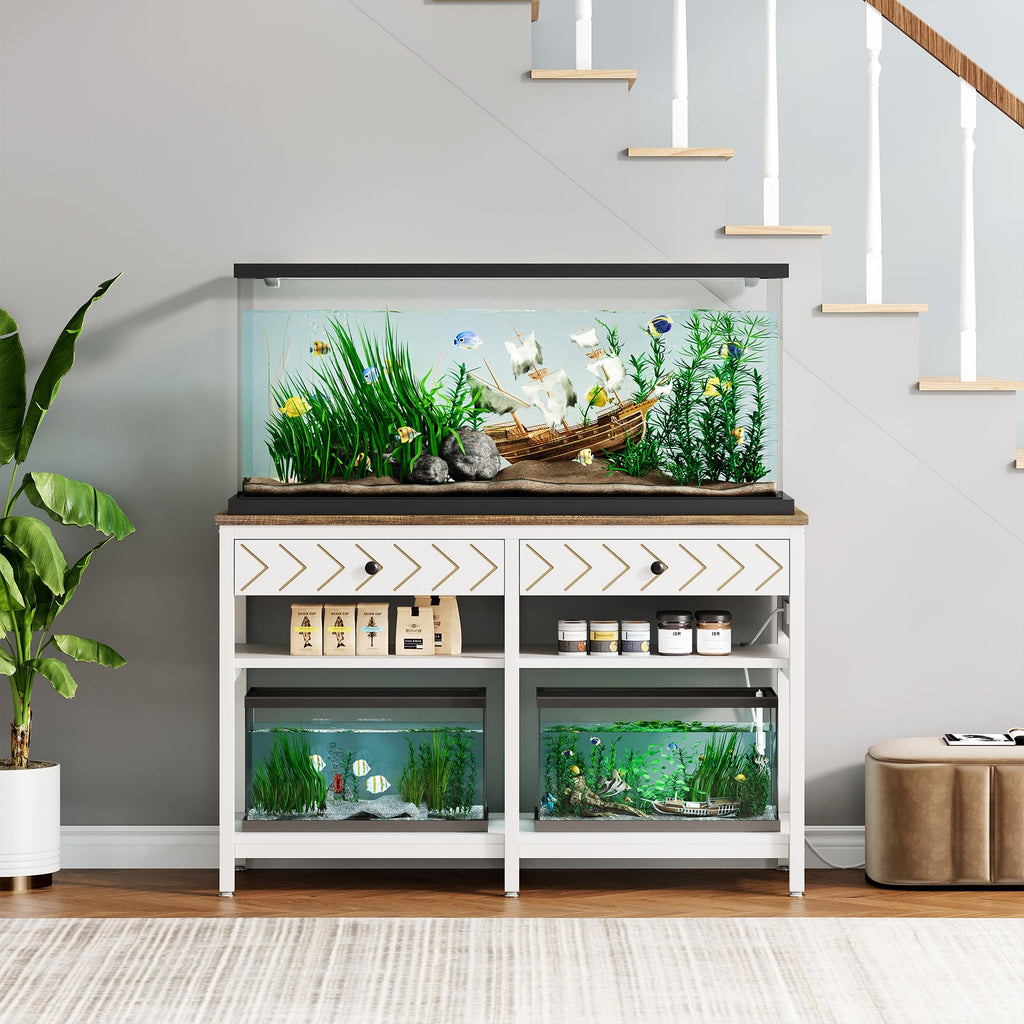 40-50 Gallon Fish Tank Stand with Power Outlets, White/Brown