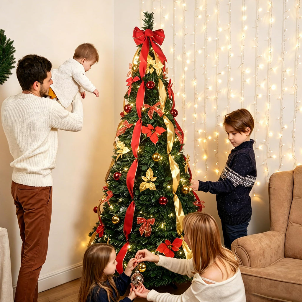 6ft Pre-lit Pop Up with Lights, Pre-Decorated, Green