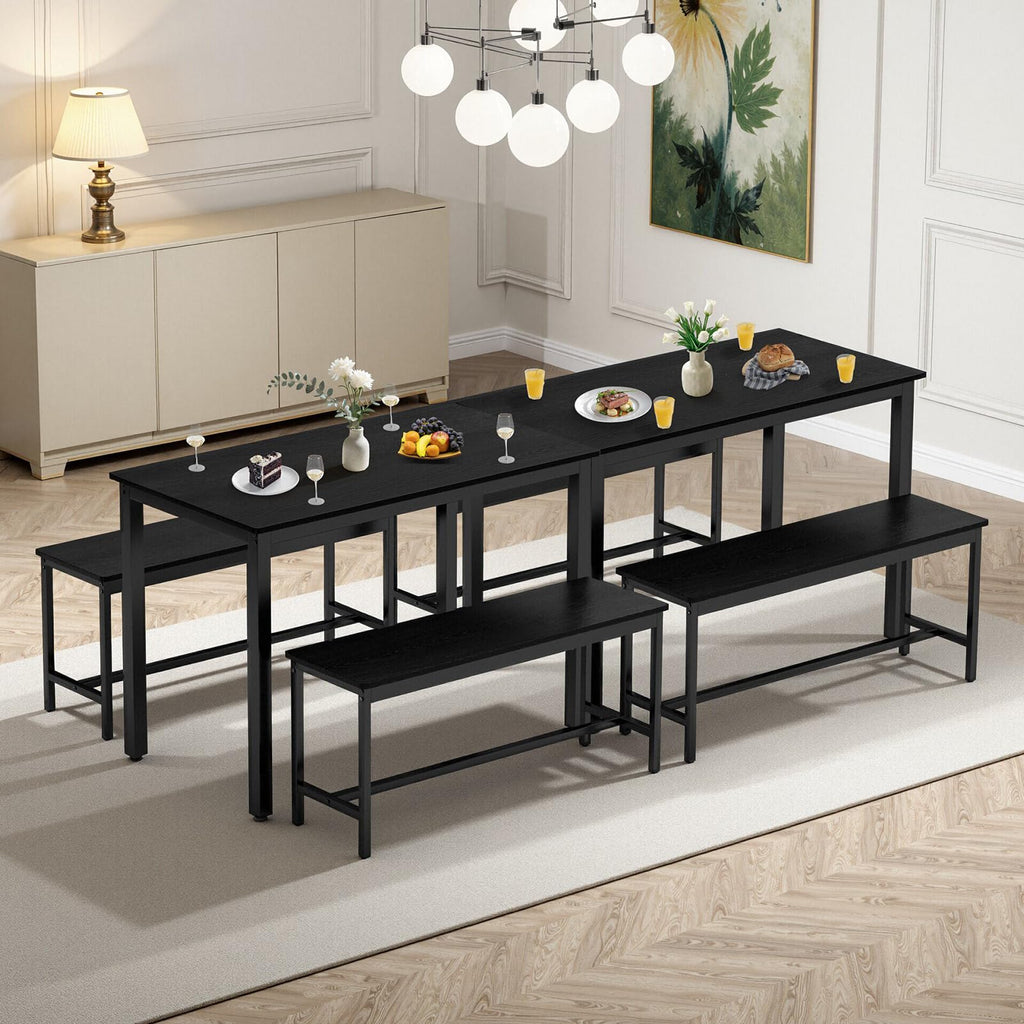 Dining Room Table Chairs Set for 4, Modern Space Saving Kitchen Table with 2 Benches & Adjustable Feet Breakfast