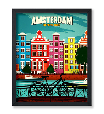 Master Vintage Travel Poster - Retro Amsterdam Print - Netherlands - Architecture - Gift for Men, Women, Travel Lover