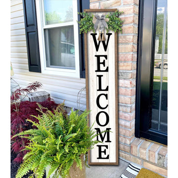 Welcome Sign for Front porch Standing 45"X9" Wood White