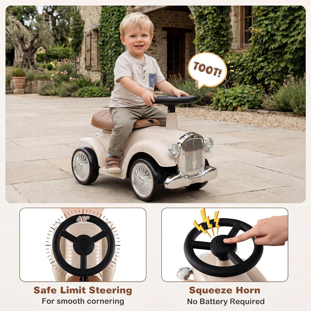 Ride On Push Car, Outdoor Toddler Riding Toys w/Steering Wheel, Horn & Storage, Foot-to-Floor Sliding Car, No