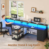 94.5" 2 Person Gaming Desk, Long Office Computer Desk with 8 Drawers & LED Light, Two Person Desk with Storage