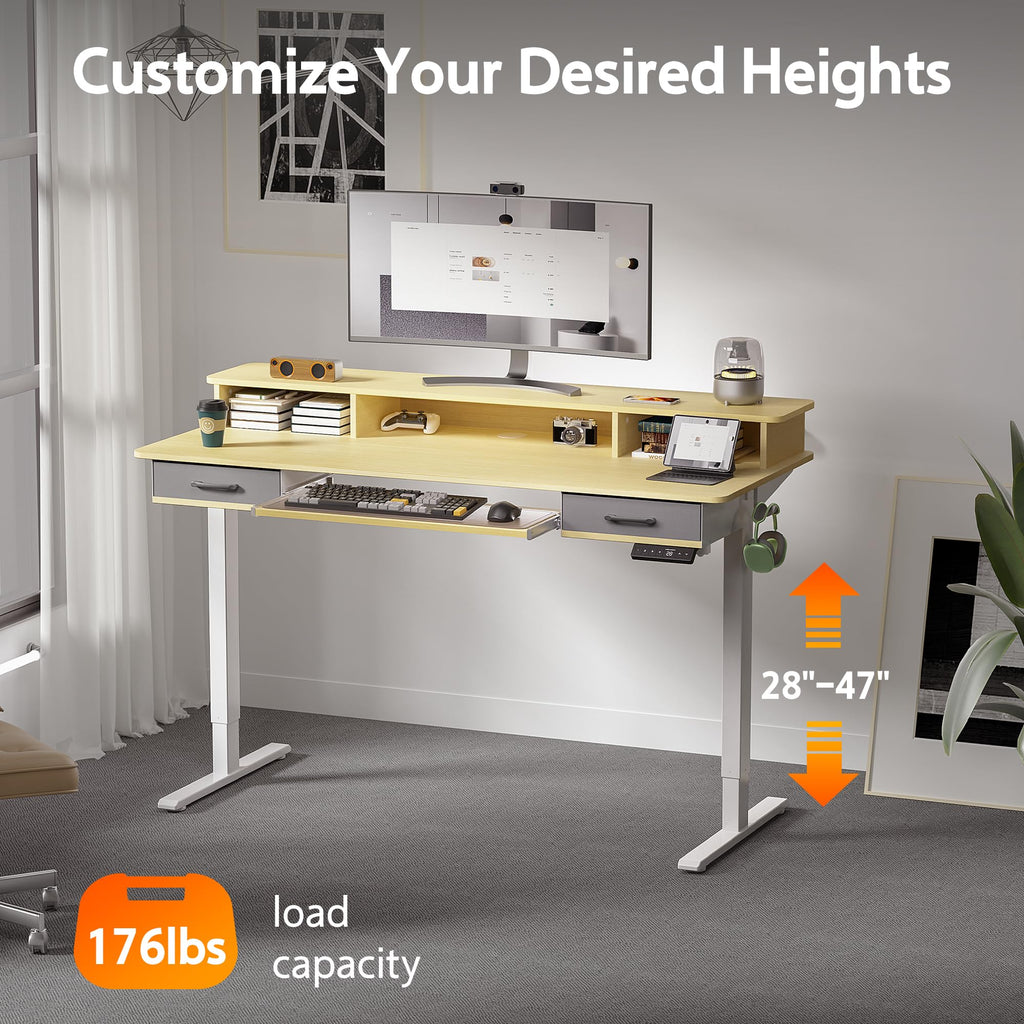 63 Inches Electric Standing Desk with Keyboard Tray, Height Adjustable Sit to Stand Table with 2 Drawers, Ergonomic