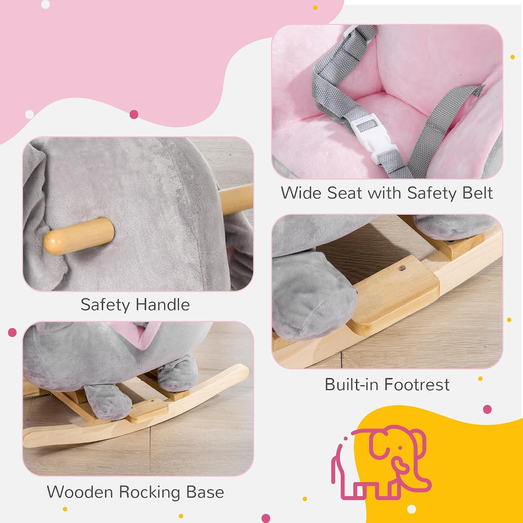 Baby Rocking Horse Toddler Chair with Sound 1.5 Wooden Base Gray
