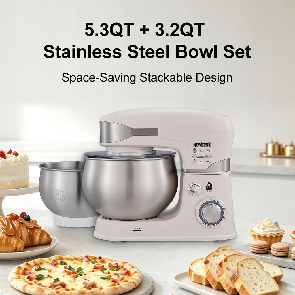 6-Speed 5.3QT+3.2QT Two-Bowl Stand Mixer, Creamy White