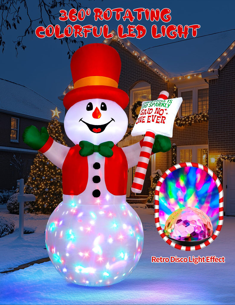 8ft Christmas Inflatable Outdoor Decoration Snowman, Gentleman Snowman Holding Sign Welcoming Guest, Built-in