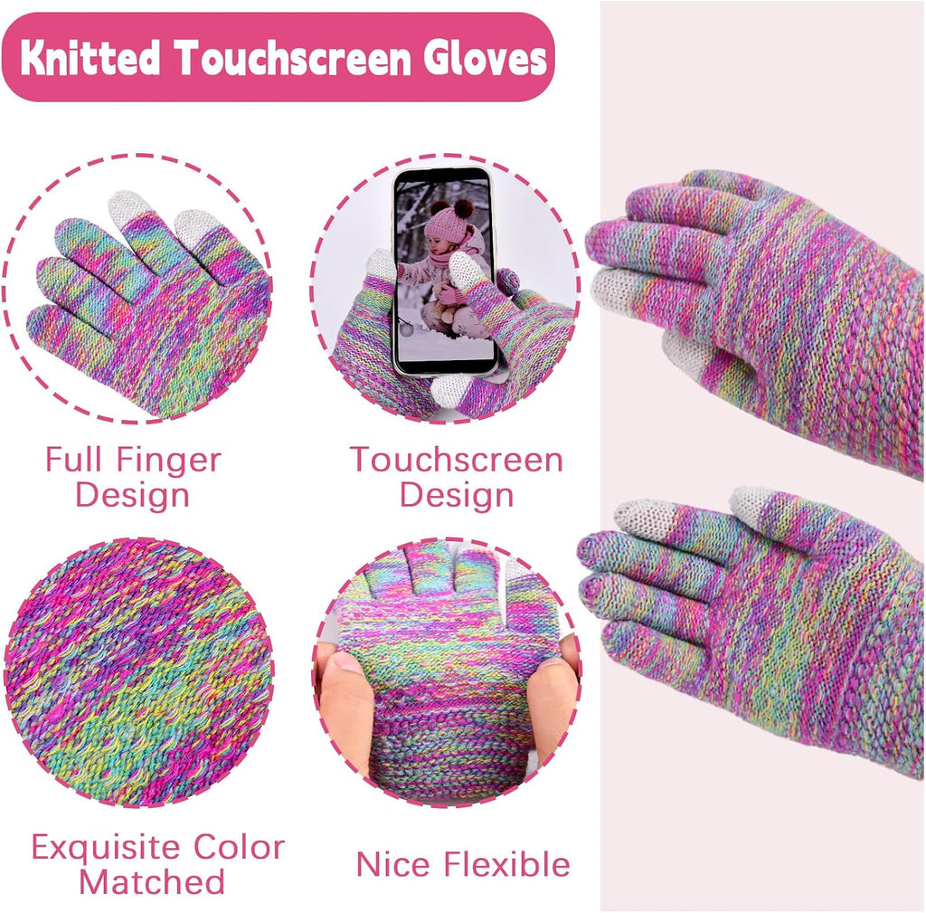 Kids Winter Hat Gloves Scarf Set Girls, Children Beanies Hats with Pom Pom