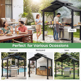 8 x 5FT Hardtop Grill Gazebo, Outdoor BBQ Gazebo w/Galvanized Steel Double Roof