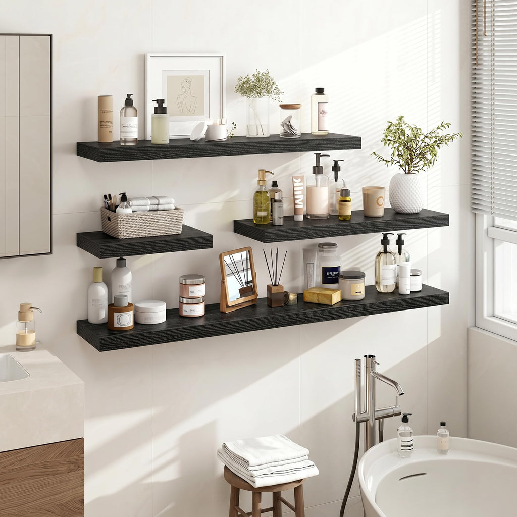 55 Inch Floating Shelves, 55"x9.25"x1.5" Inch Deep Floating Shelves for Wall, Wooden Shelves, Black, 1 Piece