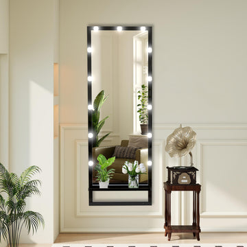 Full Length Mirror with Lights 55'' x 20'', Black Full Body Mirror