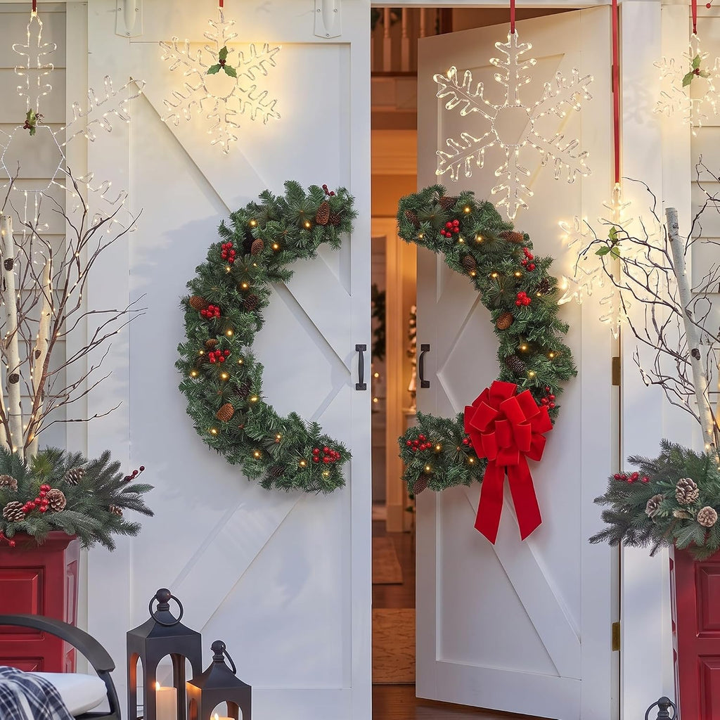 35 Inch Double Door Cordless Wreath, Pre-lit