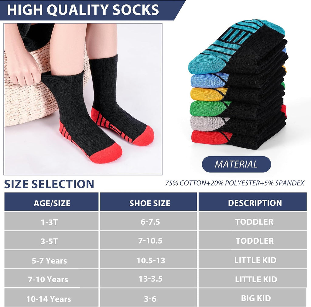 12 Pairs Boys Crew Socks Kids Athletic Socks for Boys