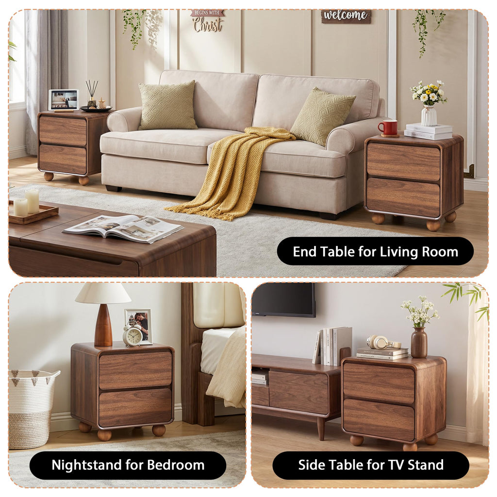 Set of 2 Modern 2 Drawer Dresser, 2 Drawer Nightstand Small Wooden Dresser Chest of Drawers, Handle Free & Curved