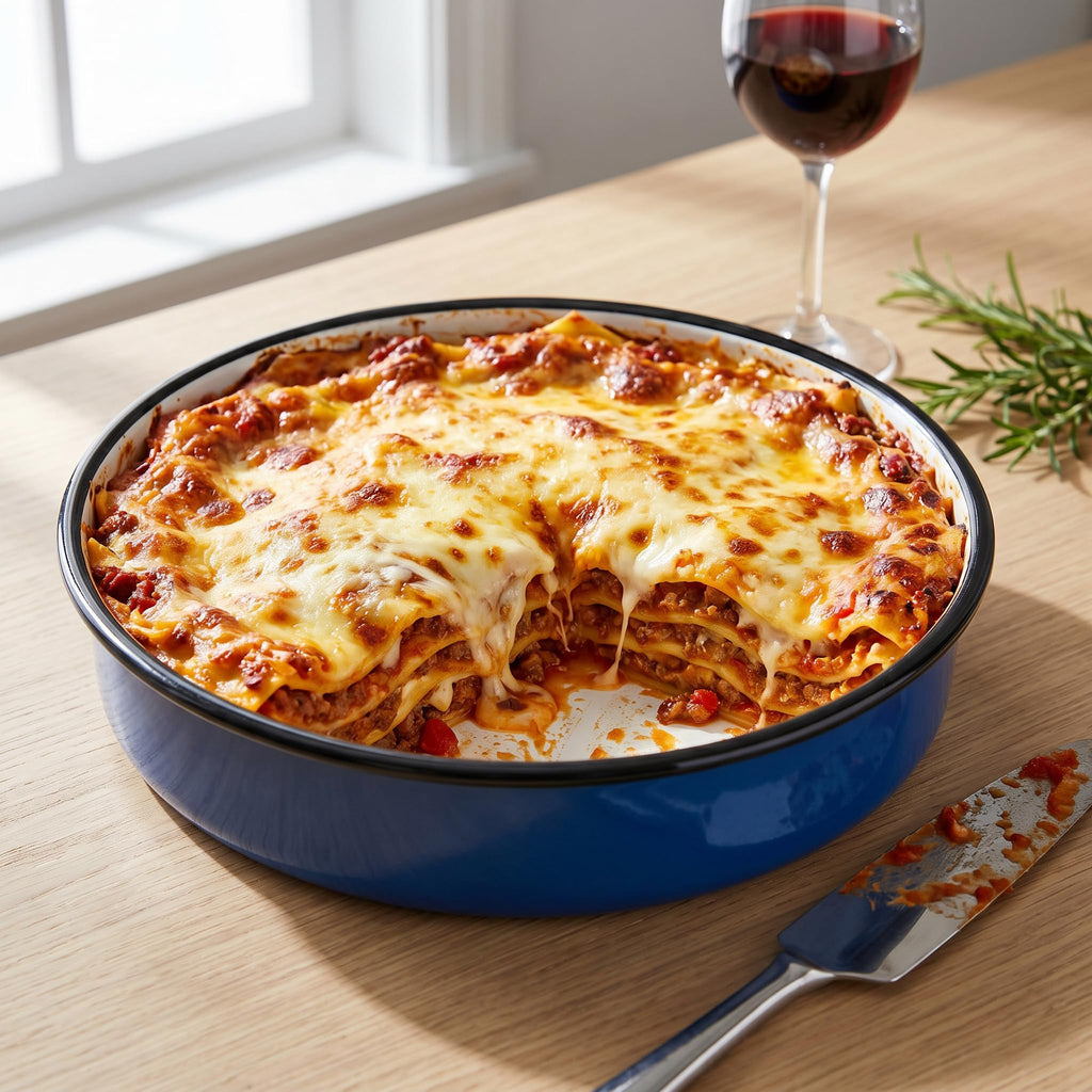 12 Inch Enamel Roasting Pan for Induction Cooktops Round Baking Pan, Thanksgiving Turkey Christmas Ham Lasagna & Pizza