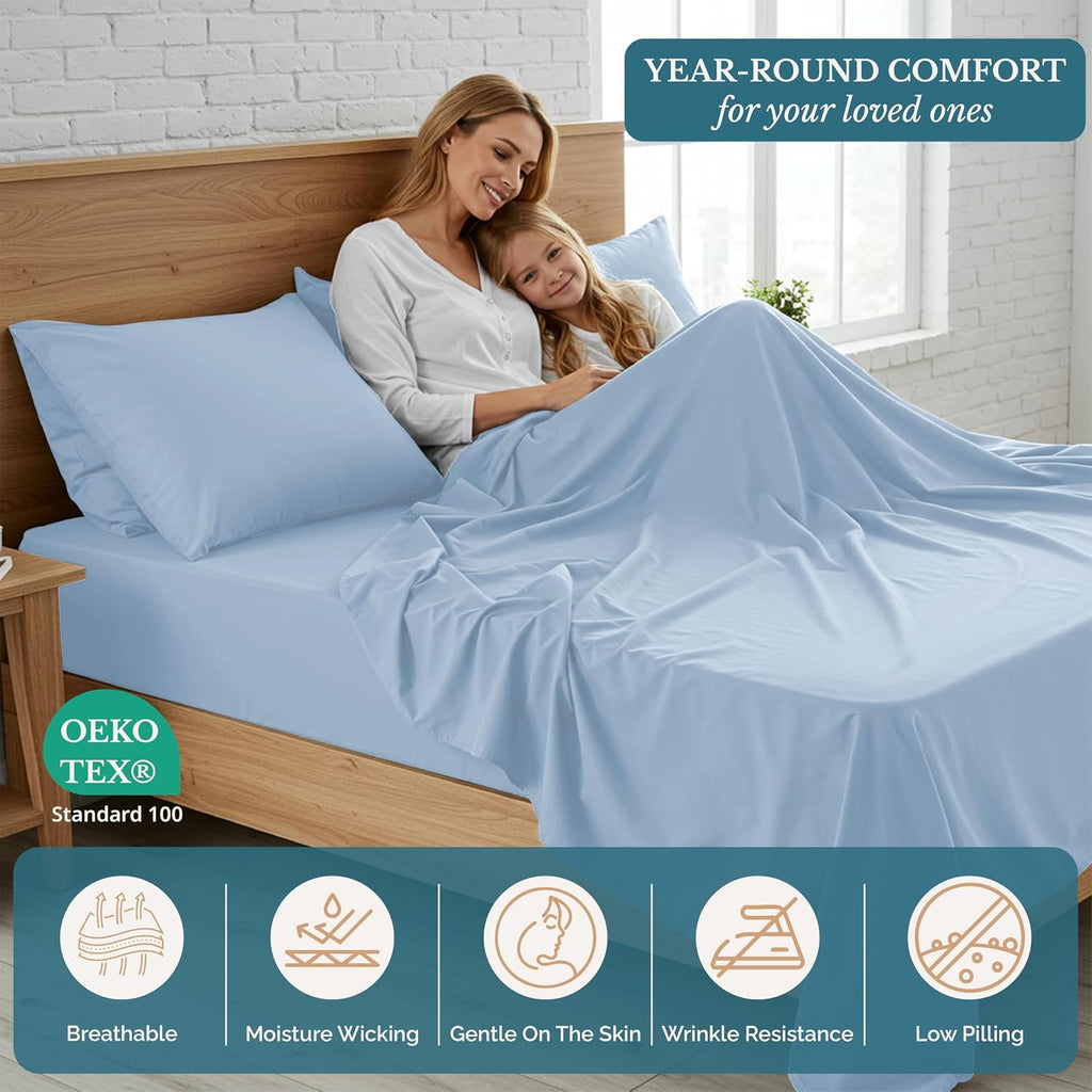 Queen Bed Sheets Set, Soft & Breathable Bedding for Queen Mattress, 4 Piece Set with Deep Pockets, Lightweight