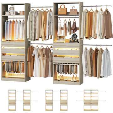 Closet System Set of 2, 5.7-10.4FT Closet Organizer System with 6 Drawers