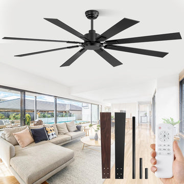 72 Inch Ceiling Fan No Light with Remote Control, 8 Blades