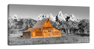 Barn Mountain Large Wall Art Farmhouse Pictures Wall Decor Black and White Country Canvas Print Painting Modern Home