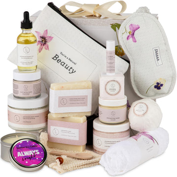 Luxury Spa Gifts for Women - 15 Piece Lavender Gifts for Her, Gift Baskets for Women, Body Care Set for Mom, Birthday