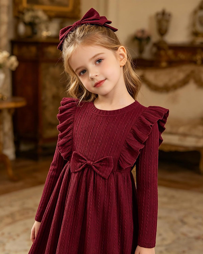 Long Sleeve Ruffle Dresses Knit Fall Winter Dress