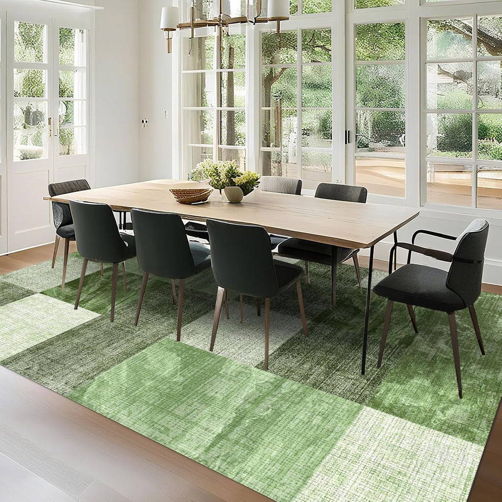5×7 Washable Modern Area Rugs,Checkered Abstract Neutral Non-Slip High Traffic Large Carpet and Farmhouse,Spring Green