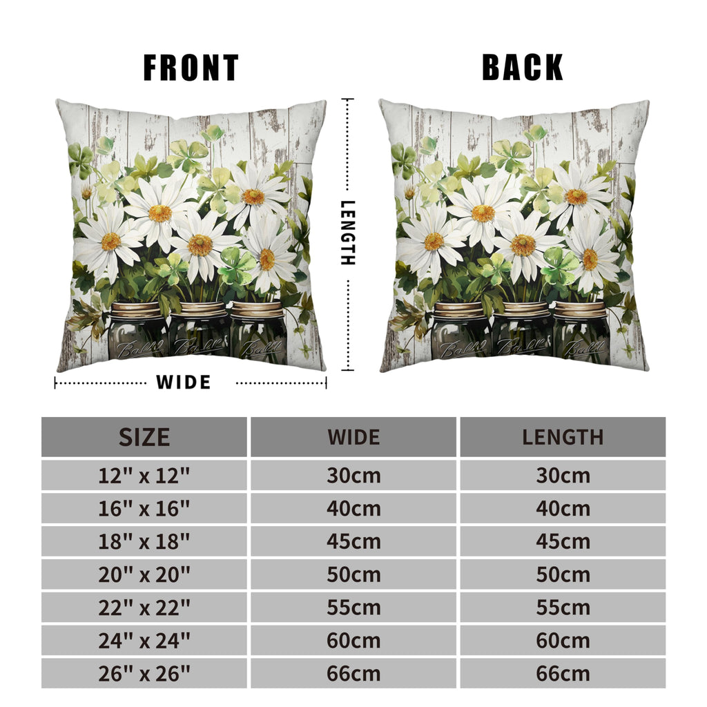 Daisy Flower Pillow Covers 16x16 Spring Vase Throw Pillow Covers Retro Wooden Style Pillow Case Spring Summer Cotton