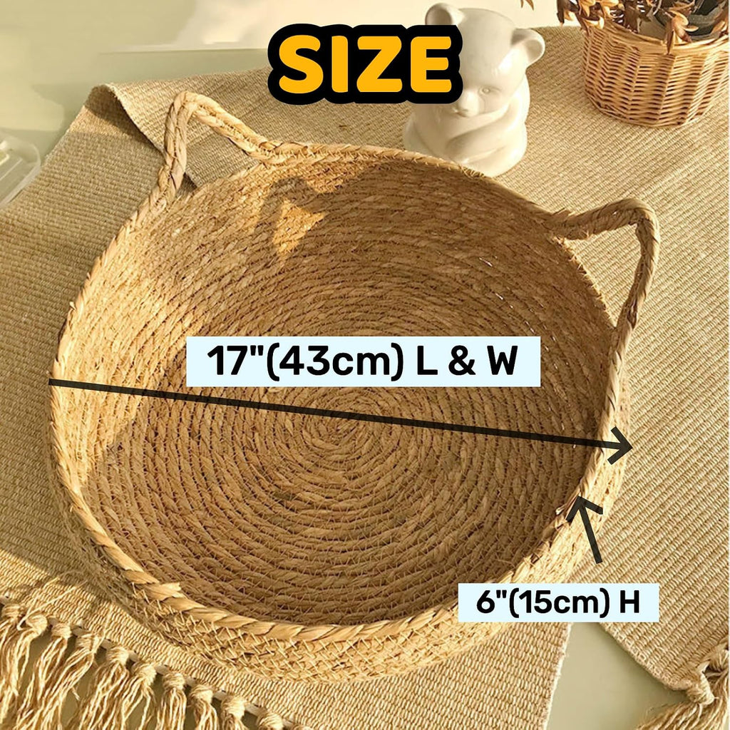 Natural Cat Bed Straw Nest Woven Pet House Braided Cattail Leaf with Soft Cushion 17 x 17 Inches