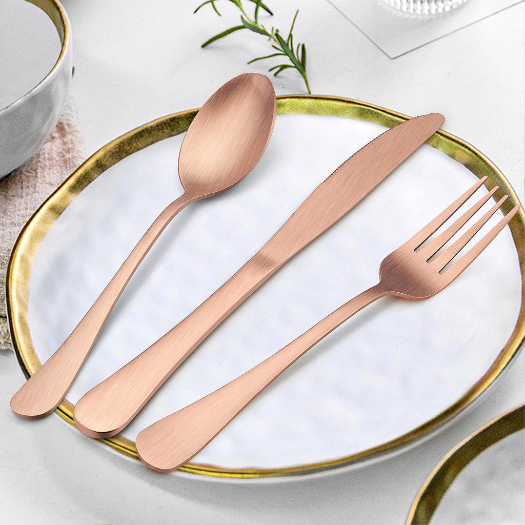 20 Piece Matte Copper Silverware Set, Stainless Steel Copper Flatware Cutlery Set for 4, Fancy Kitchen Utensil