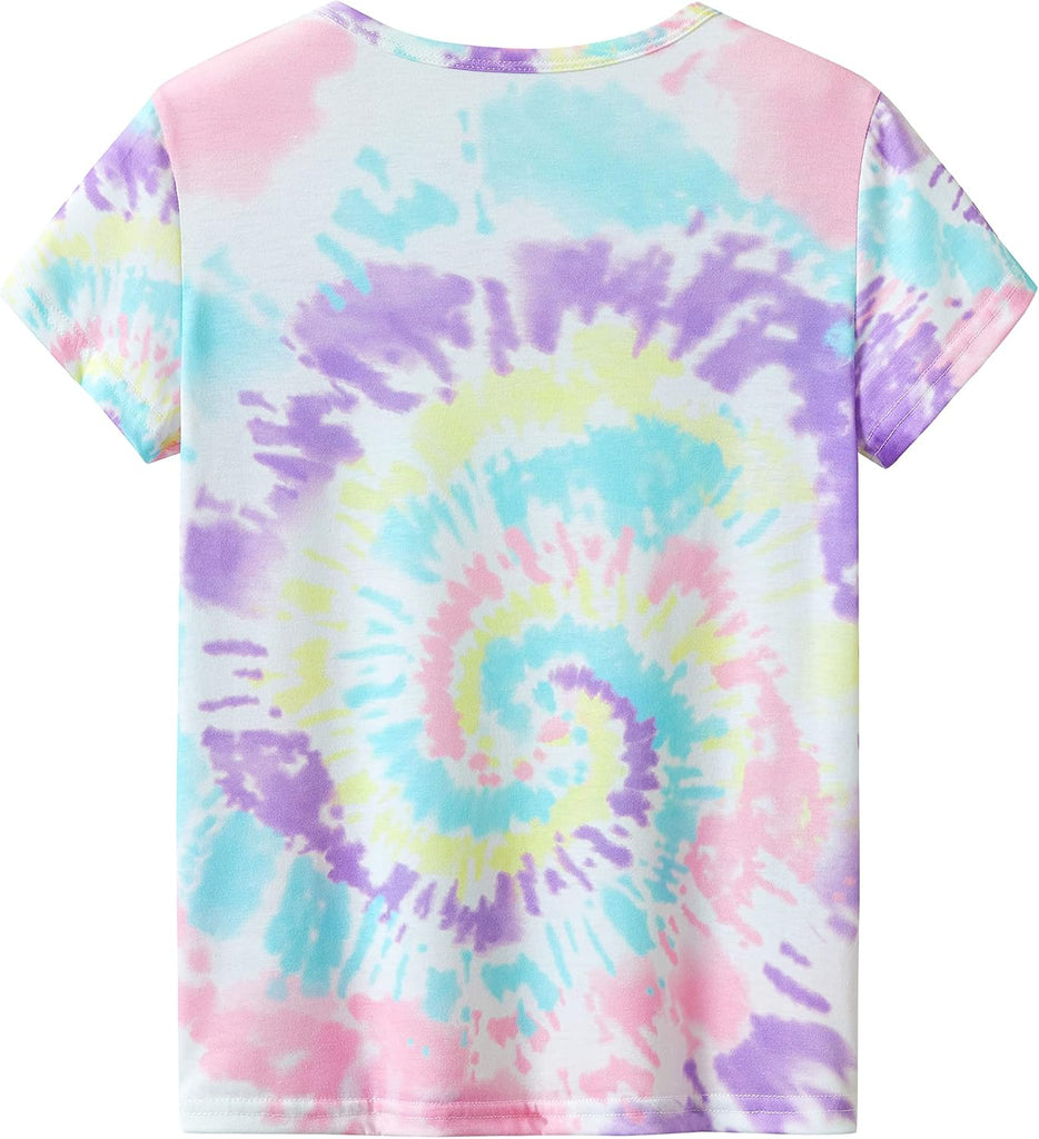 Girls Pajama Set Tie Dye Cute Prints Tee & Shorts