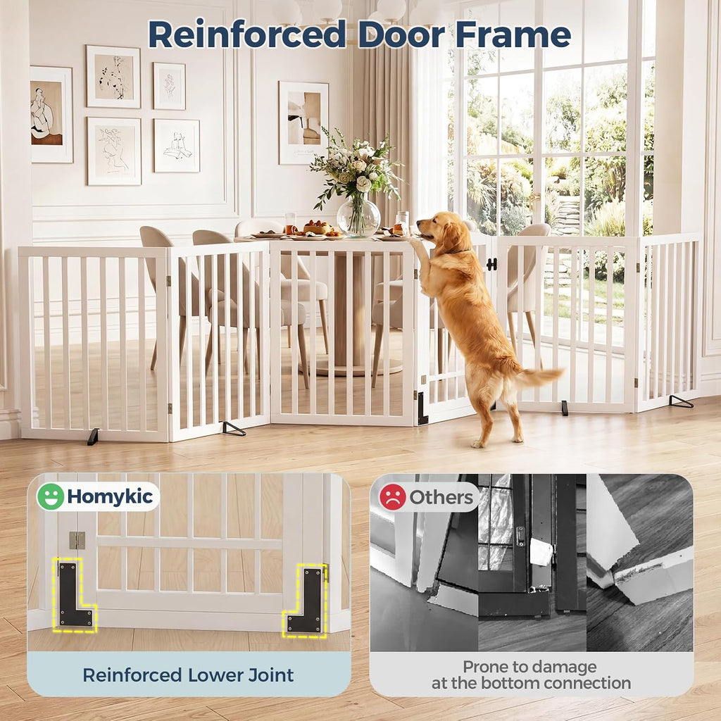 Dog Gate Indoor, 132" Wide Bamboo Pet Gate with Door, 30"H, White