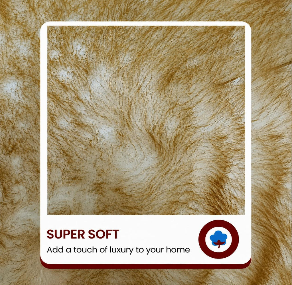 Faux Sheepskin Rug, White/Brown Tips, 4'x6', Free Shape | 4 pelts; vegan fur indoor carpet , den, bedroom & nursery