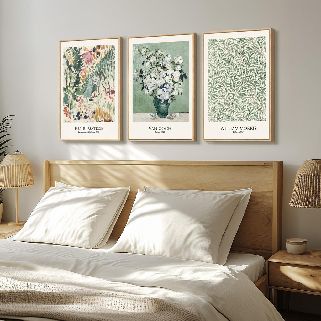 Framed Van Gogh Sage Green Botanical Canvas Wall Art Set of 3, 16x24 In
