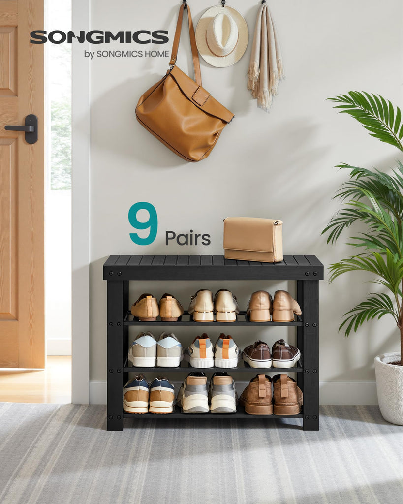 Shoe Rack Bench, 4 Tier Bamboo, 11.3 x 27.6 x 20.5 Inches
