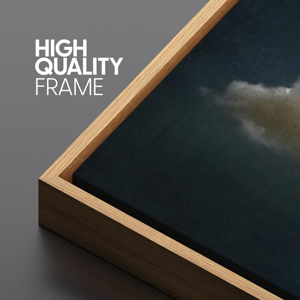 Extra Large Framed Canvas Print Wall Art Single Fluffy Cloud on Dark Sky Minimalist Atmospheric Illustrations Modern