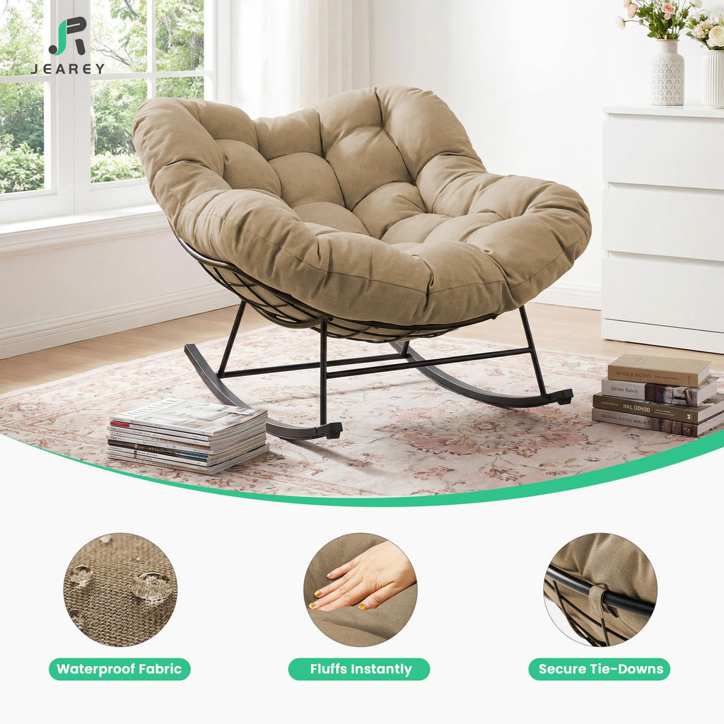 Inspired Egg Style Papasan Rocking Chairs Set of 2, Oversized Chairs, Brown
