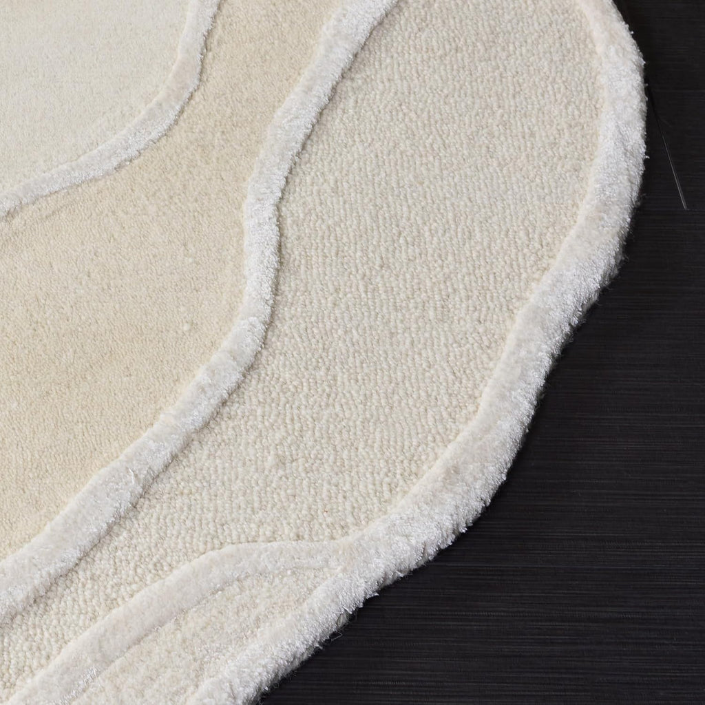 Oval Rug - Fifth Avenue Collection - Modern Design, Ivory & Beige, Handmade Wool Blend, Ideal, Dining Space