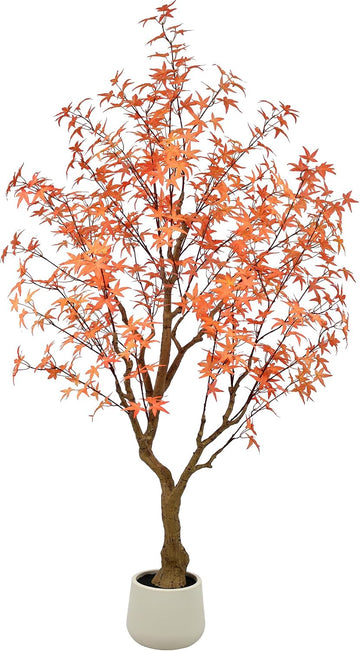 Maple Tree 6.5FT - Large Faux Plants Indoor with 504 Orange Leaves & Realistic Trunk, 78" Tall Fake Autumn Maple Tree
