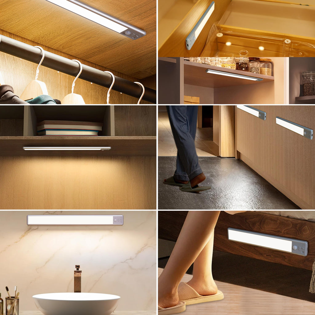 63 LED Closet Lights Motion Sensored, 2500mAh Rechargeable Under Cabinet Lighting, Dimmable & Magnetic Light Bar