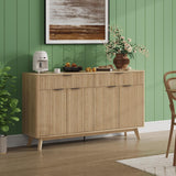 Buffet Sideboard, 60'' Sideboard Cabinet with 2 Drawers and 4 Wave Doors, Sideboard with Adjustable Shelves, Light Oak