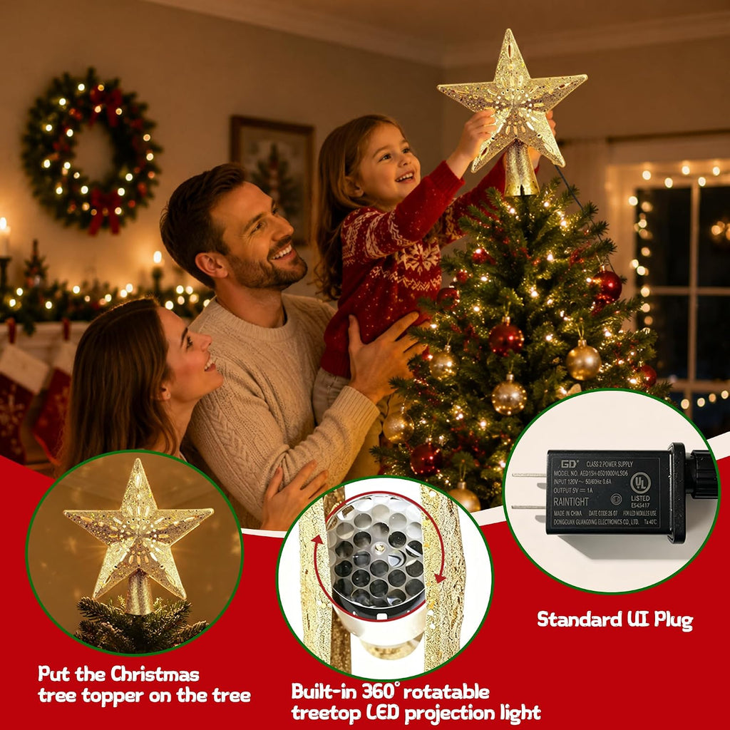 Star Tree Topper with LED Projector, 6 Projection Modes