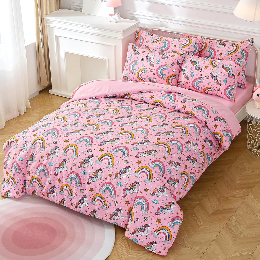 Glow in The Dark Kids Comforter Set, 3 Pieces Pink Unicorn Bedding Set Twin for Boys Girls Teen, 1 Comforter, 1