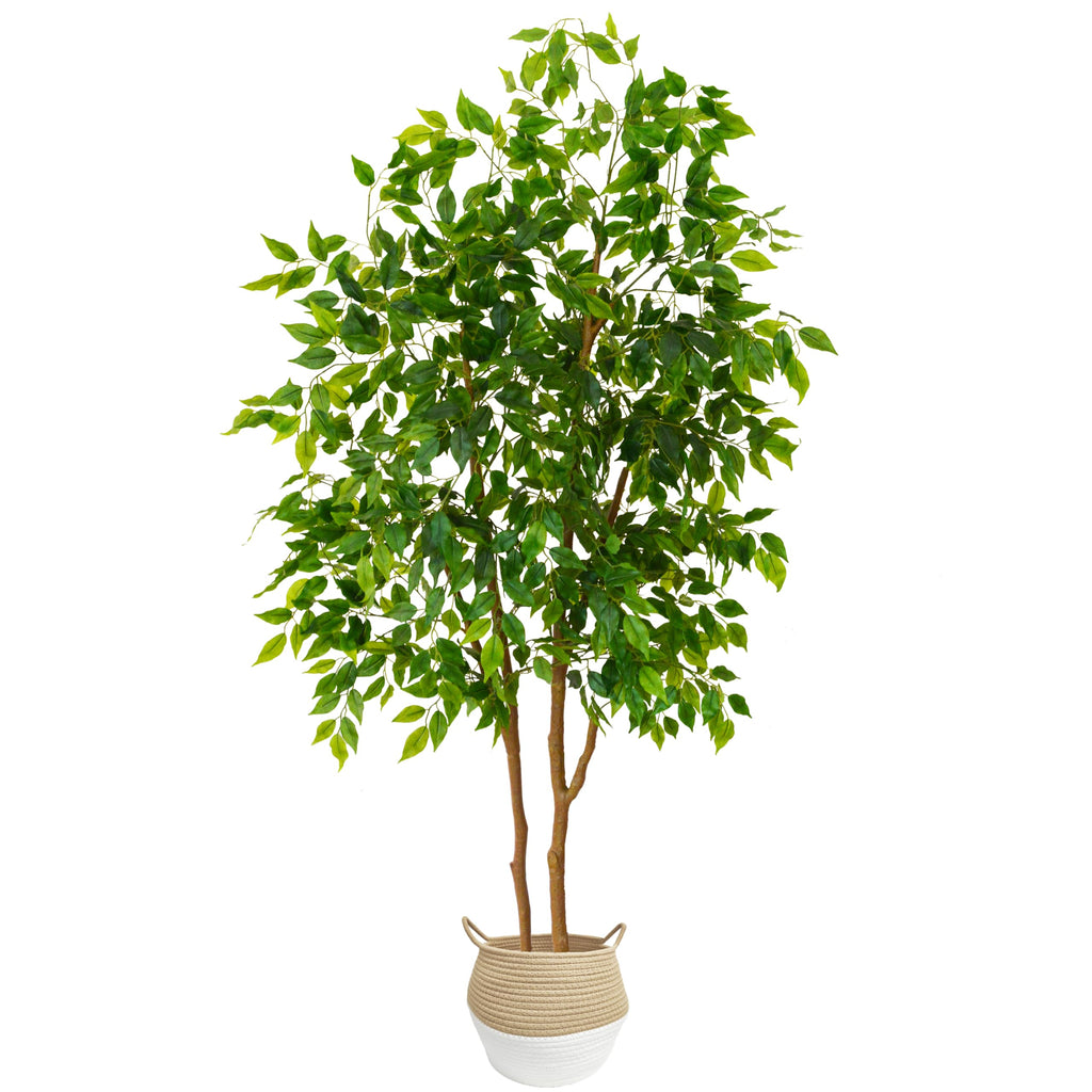 Artificial Ficus Tree 6ft Fake Floor Plant with Woven Basket
